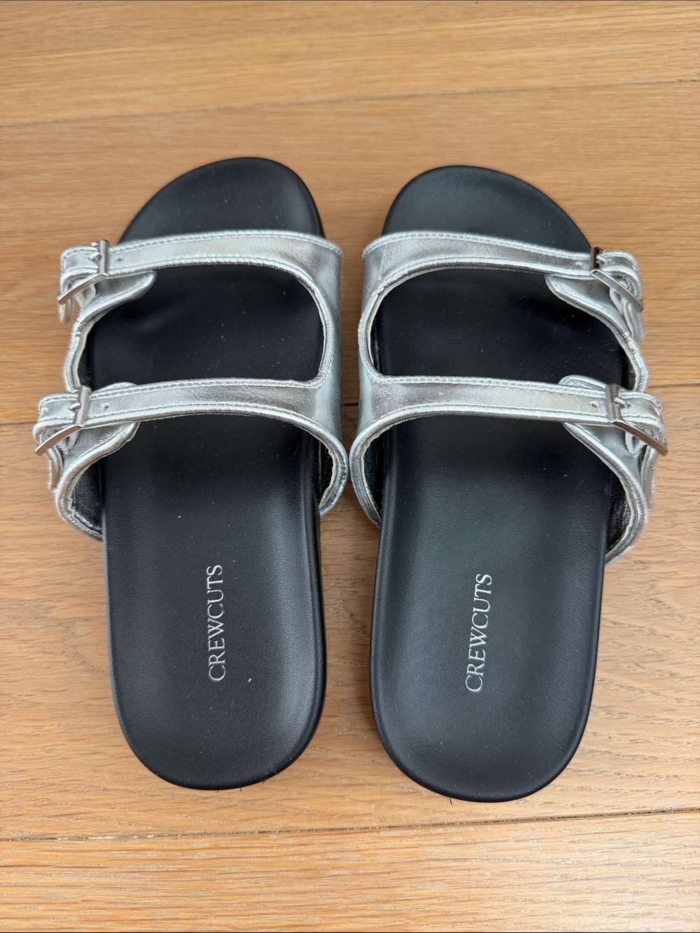 Crewcuts Metallic Silver Double-Strap Slide Sandals